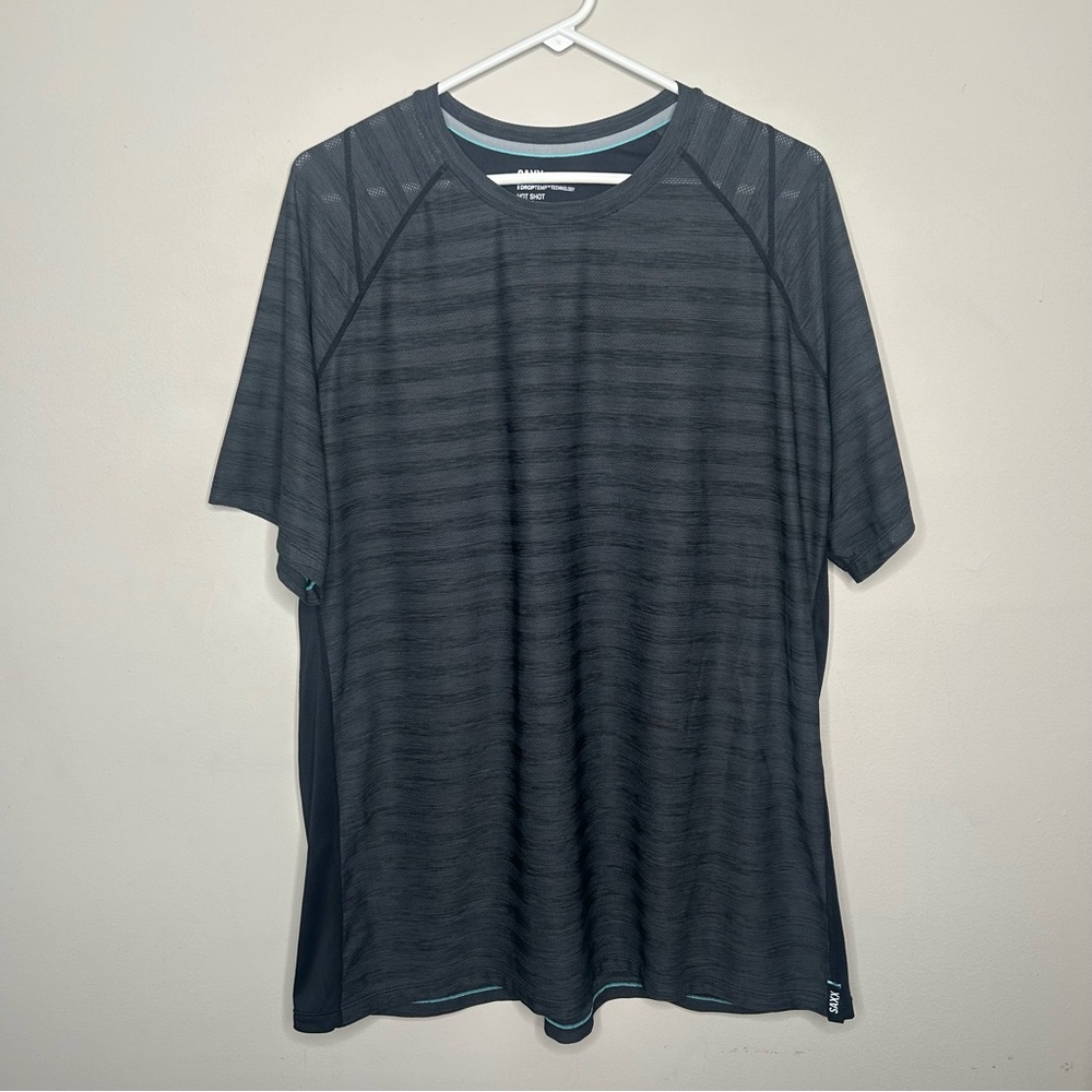 Saxx Hot Shot Short-Sleeve Tech T-Shirt Mens Drop Temp Activewear Gray Black XXL